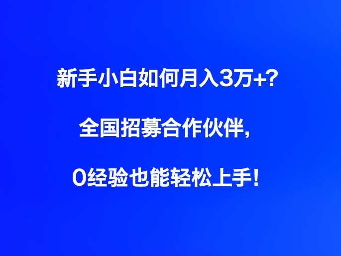 新手小白如何月入3万+？全国招募合作伙伴，0经验也能轻松上手！​